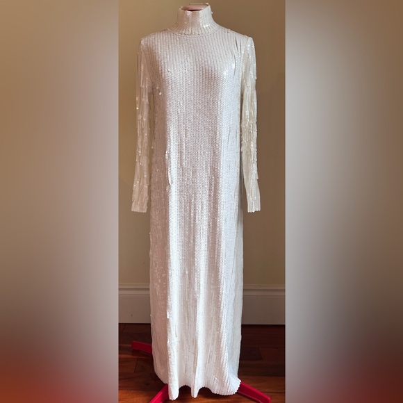 Fully sequinned stretchy mock neck midi-length dress - Picture 1 of 1